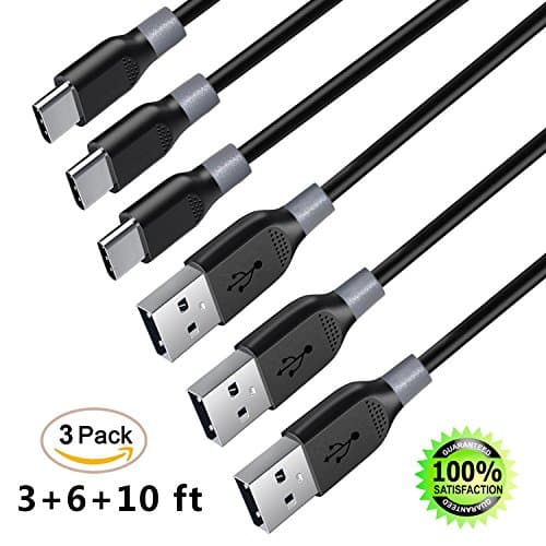 USB Type C Charging Cable, 3Pack 3FT 6FT 10FT USB C Charger Cable Fast Charging Cord for Samsung Galaxy Note 8,S8 Plus,LG V30 V20 G6 G5,Google Pixel,Nexus 6P 5X,Moto Z Z2 & More(Black)
