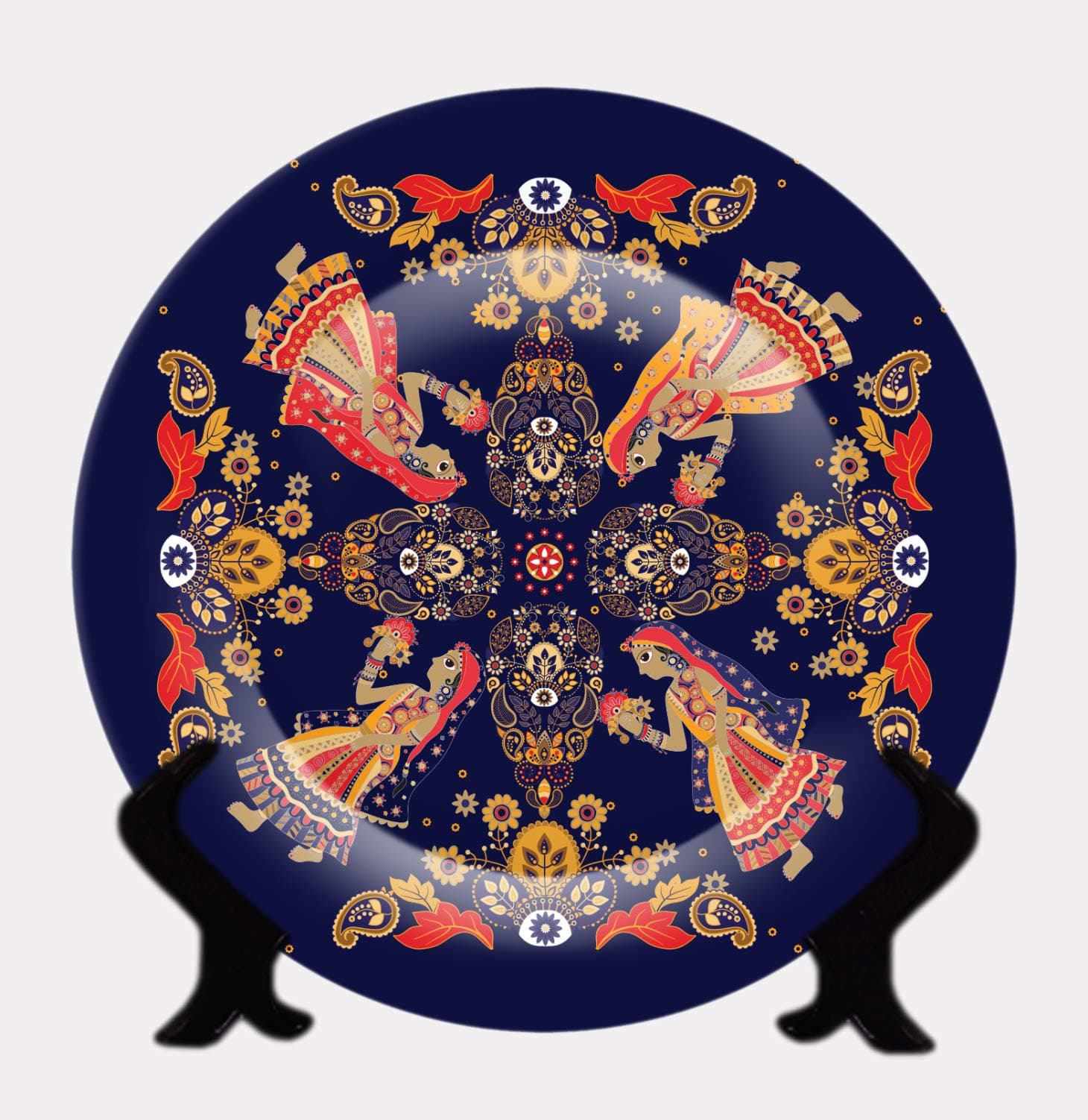 JIKRAA Ceramic Decorative Plate with Stand (Multi_8.2 Inch X 8.2 Inch X 1.1 Inch)