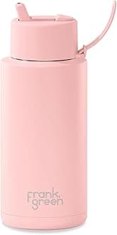 Stainless Steel, Ceramic Lined Reusable Water Bottle with Flip Straw Lid, 34oz Capacity (Blushed)