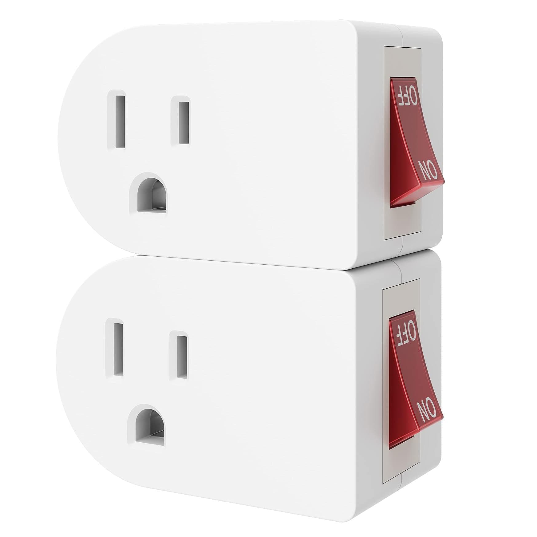 Oviitech 2 Pack Grounded Outlet Wall Tap Adapter with On/Off Power Switch,Single Outlet with Switch in White