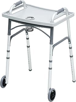 Foldable Walker with Tray,Lightweight Folding Walker with 5" Wheels Height Adjustable Aluminum Standard Walkers for Seniors up to 350 lbs