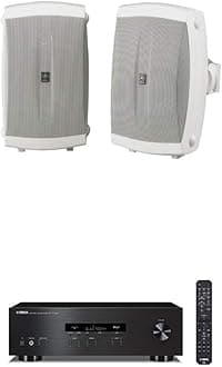 Yamaha NS-AW150WH 2-Way Indoor/Outdoor Speakers (Pair, White) with Yamaha R-S202BL Stereo Receiver