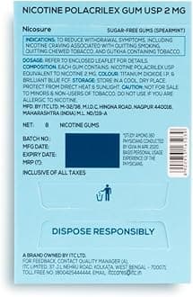 Nicosure Nicotine Gum - 2mg |Pack of 6-48Gums | Tobacco Control Aid | Spearmint Flavour | Doctors’ Preference | Aids in Quitting Tobacco | Low throat irritation | Long-lasting flavour | Tobacco Cessa