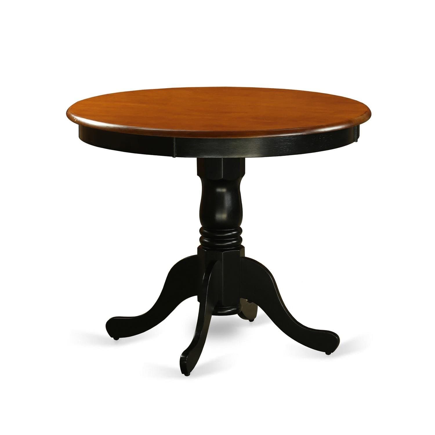 ANT-BLK-TP Antique Kitchen Dining Table - a Round Solid Wood Table Top with Pedestal Base, 36x36 Inch, Black & Cherry