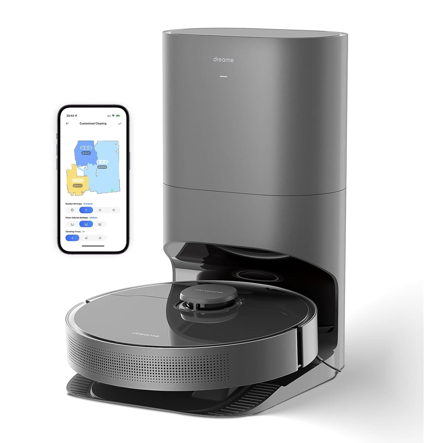 dreame D10s Plus Robot Vacuum and Mop Combo, Self-Emptying for up to 65 Days, 5,000Pa Suction Power, Advanced AI and LiDAR Navigation, 280-min Runtime, Compatible with Alexa, Ideal for Pet Hair, Black