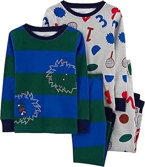 Carter's 4-Piece Toddler and Baby Boy's Snug fit Cotton Pajamas (Alphabet/Monster, 18 Months)