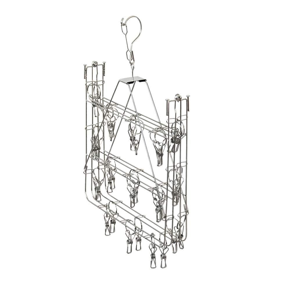 Foldable Stainless Steel Drying Hanger Rack with 30 Clips Drip Hanger Pegs for Laundry, Clothes, Socks, Underwear