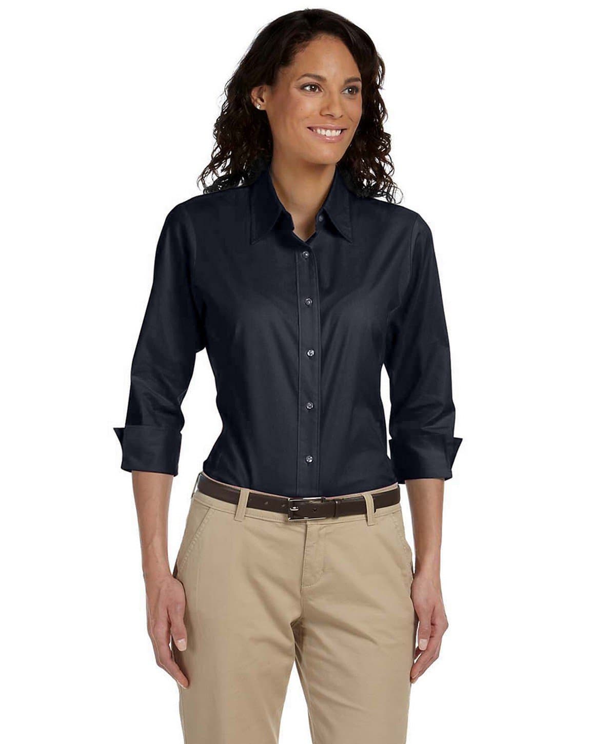 Devon & Jones Ladies' Three-Quarter Sleeve Stretch Poplin Blouse XL Ink