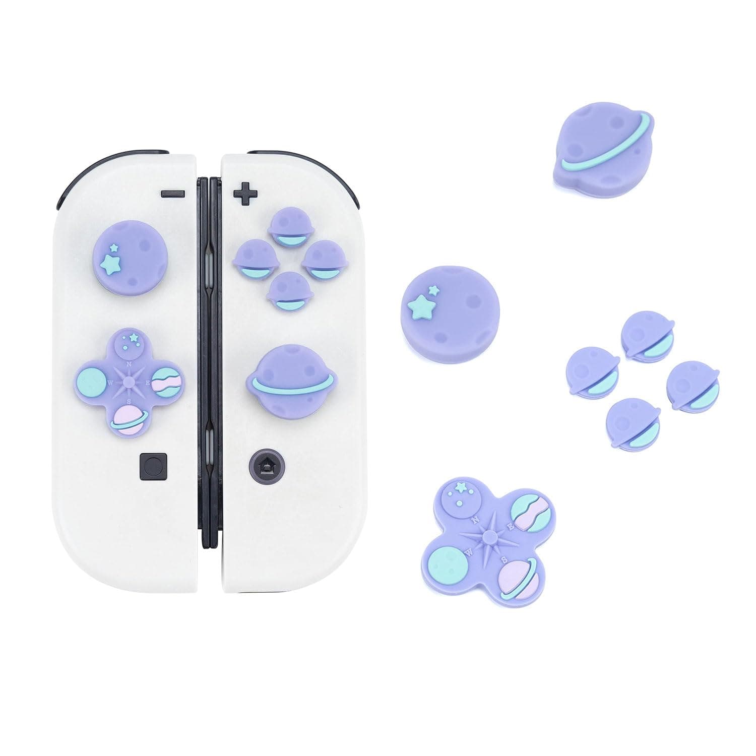 GeekShare Cute Cross D-Pad Button Caps Silicone Thumb Grips Set, ABXY Key Buttons Sticker Joystick Cover Caps Compatible with Switch/OLED - Happy Planet