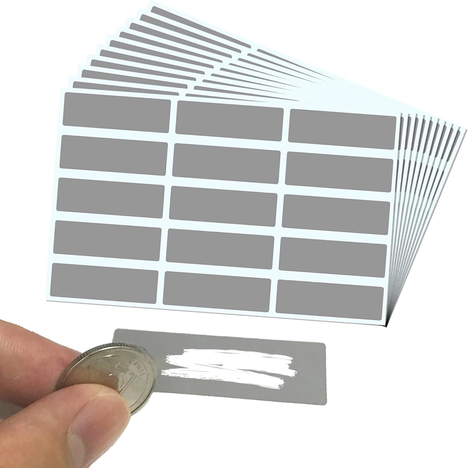 150 PCS Scratch Off Lables 48 * 15mm Grey Stickers Rectangle Sticky Stickers Labels Self Adhesive DIY Labels for Activity Schools Crafts Gift