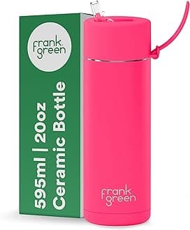 frank green Insulated Water Bottle for Cold Or Hot Drinks - 595ml/20oz Metal Water Bottle with Straw Lid, Ceramic Insulated, Stainless Steel, Triple Wall Vacuum - Neon Pink by frank green