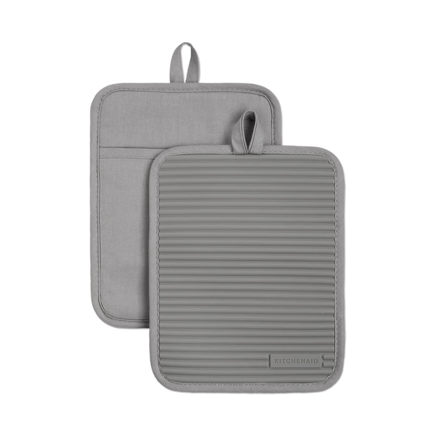 Ribbed Soft Silicone Pot Holder 2-Pack Set, Grey, 7"x9"