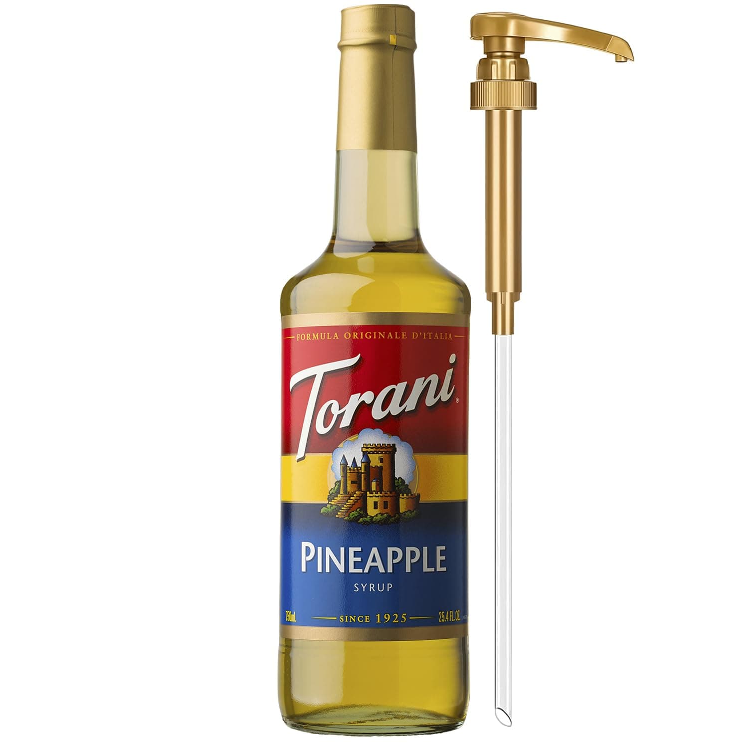 Pineapple Syrup for Drinks, Flavoring for Iced Tea, Lemonade, Sodas, and Cocktails, Glass Bottle with Pump Included, 25.4 Fl Oz