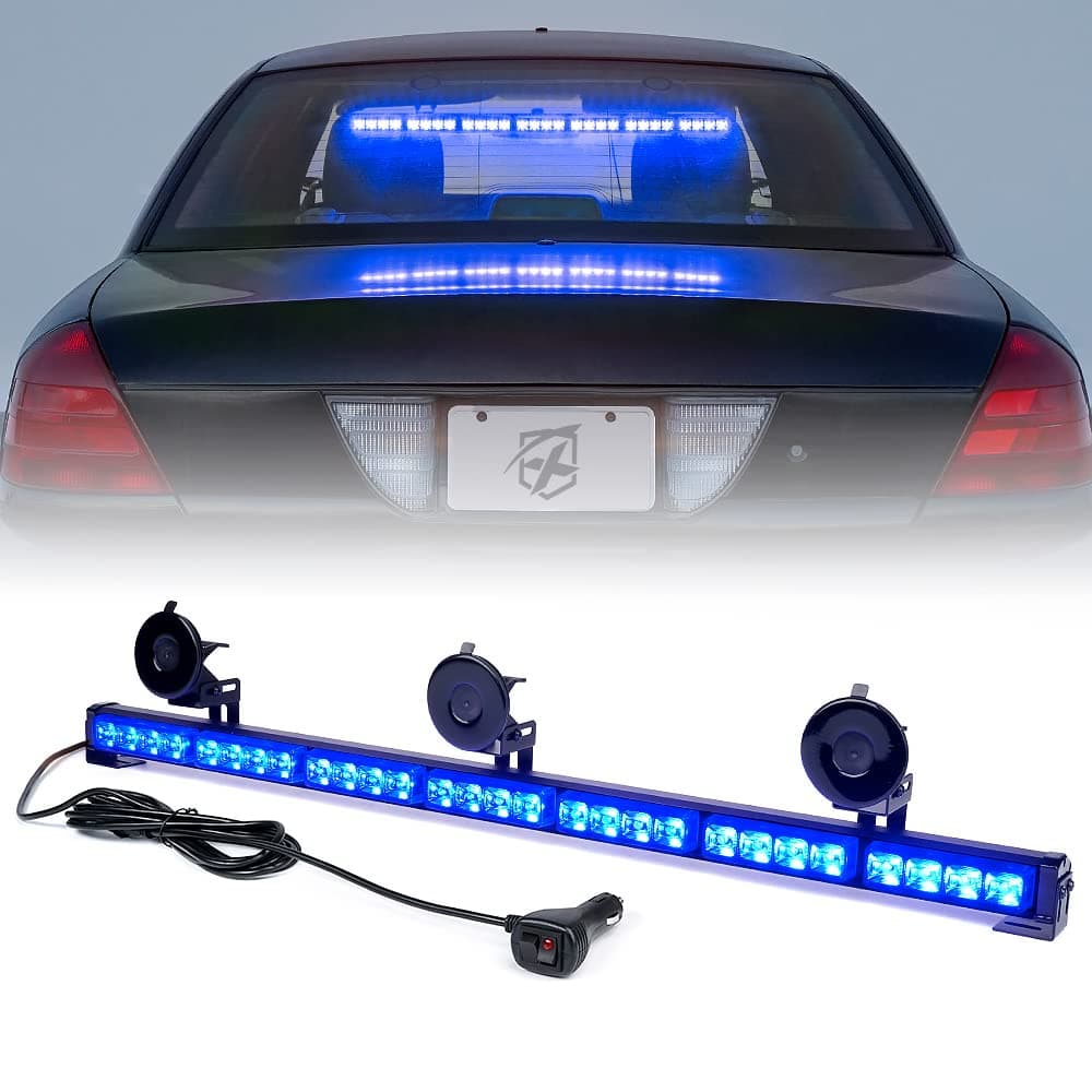 Xprite 31.5" Blue LED Traffic Advisor Strobe Light Bar with Suction Cup Mount Windshield Deck Emergency Warning Light Bar Police Volunteer POV Car Truck SUV UTV