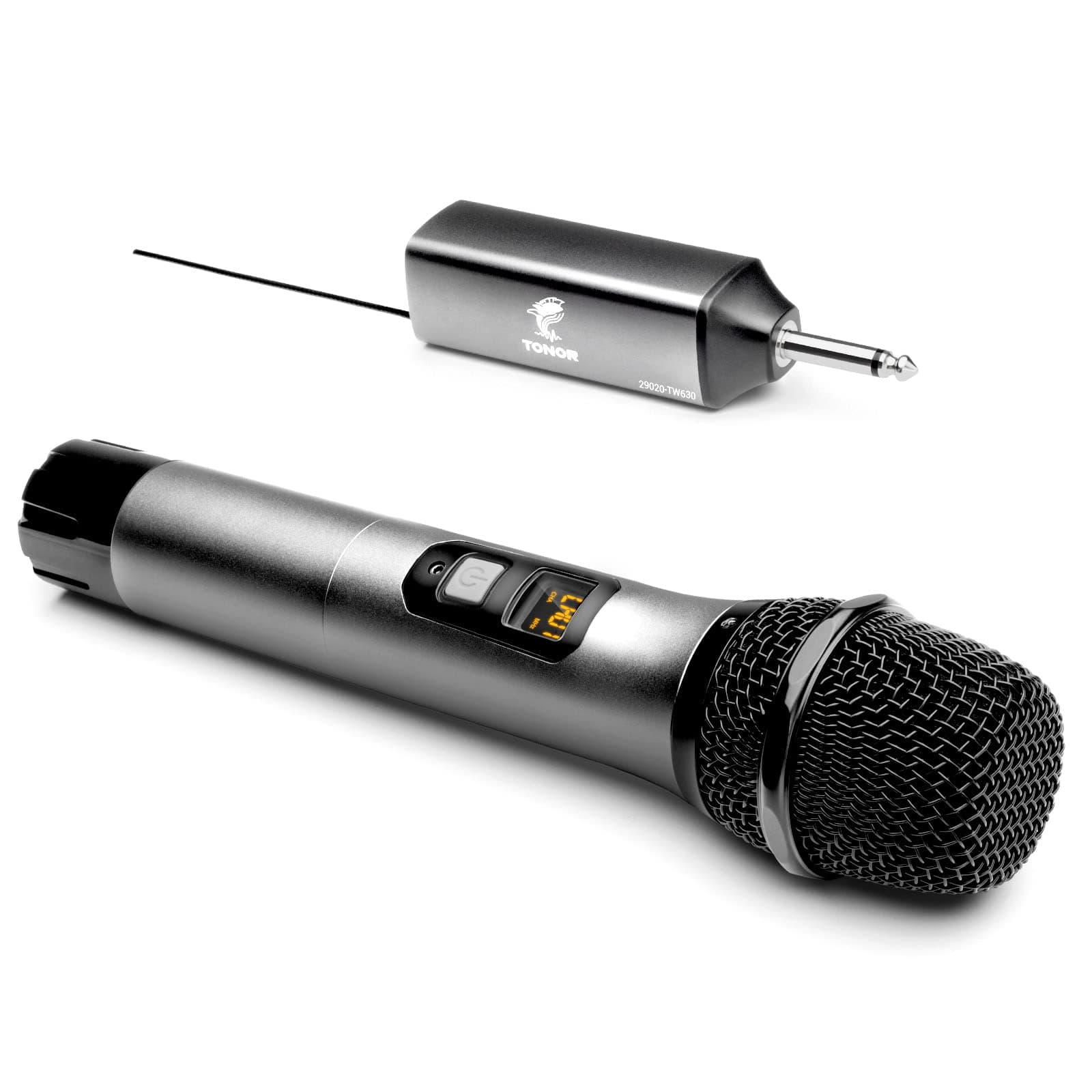 TONOR Wireless Microphone, UHF Metal Handheld Microphone System with Rechargeable Receiver, 1/4" Output for Amplifier, PA System, Karaoke Machine, 60m (TW620), Silver