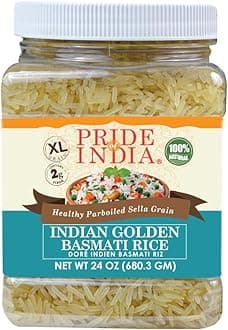 Pride Of India - Extra Long Indian Golden Basmati Rice - Healthy Parboiled Sella Grain, 1.5 Pound Jar