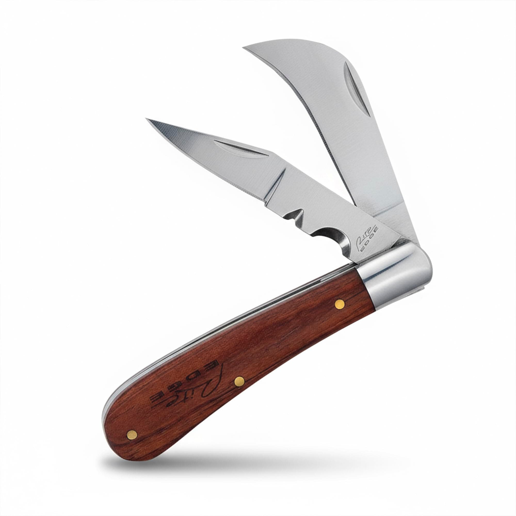 Rite Edge 4" Folding Pruning Knife – Dual Blade Pocket Knife for Men with Wood Handle, Clip Point & Curved Pruning Blade – Small Folding Pocket Knife for Gardening, Outdoor, and Everyday Carry (EDC)