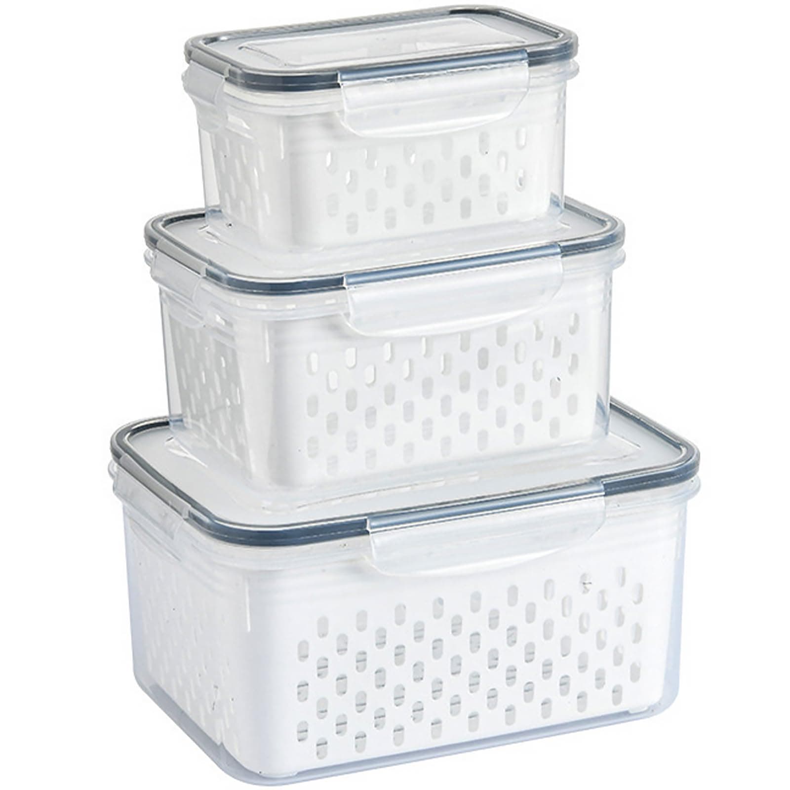 3 PCS Fruit Storage Containers for Fridge with Removable Colander, Leak proof Food Storage Containers, Airtight Food Storage Containers, Food Storage Container with Lids, Keep Food Meat Fresh