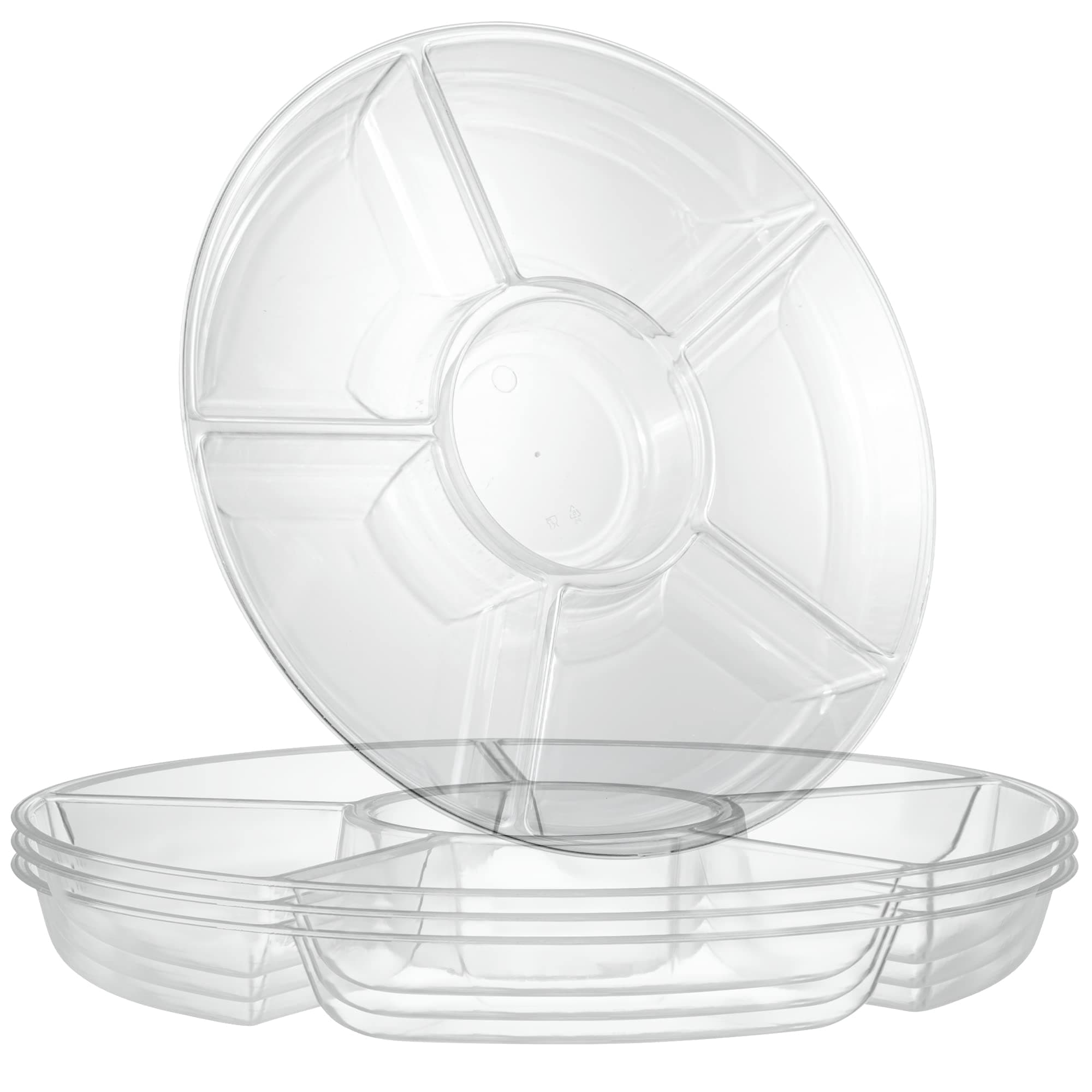 6 Sectional Round Plastic Serving Tray/Platter (4, Clear)
