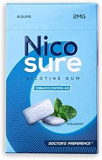 Nicosure Nicotine Gum -2mg Pack of 15-120Gums Tobacco Control Aid Spearmint Flavour Doctors’ Preference Aids in Quitting Tobacco Low throat irritation Long-lasting flavour Tobacco Cessation Sugar-free