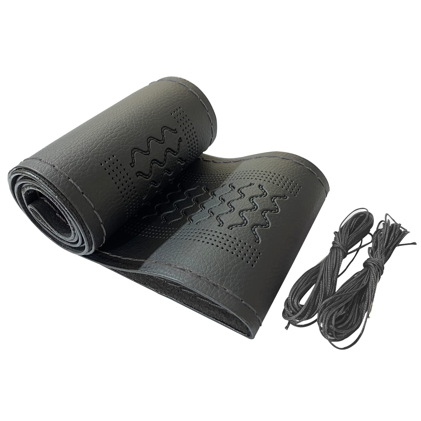 XCBYT Car Steering Wheel Cover - 14.5-15 Inch Microfiber Leather Black Steering Wheel Cover Style On Wrap Soft Anti-Slip Breathable for Women Men