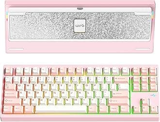 KEEBMONKEY WOBKEY Crush 80 Reboot CNC Aluminum 5-Second Quick-Release Triple-Mode Connectivity Mechanical Keyboard with Superior Acoustics (Pro Pink)