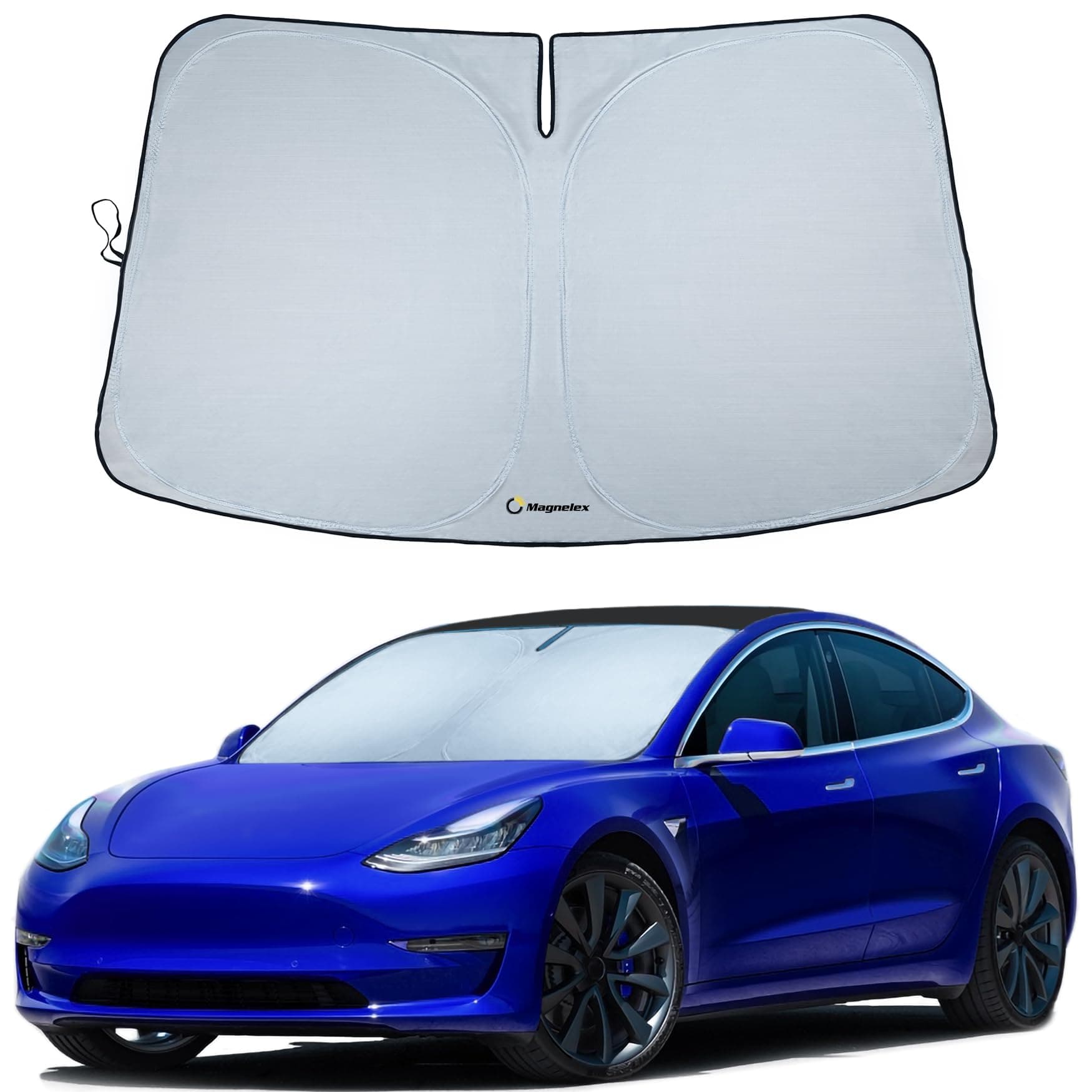 Magnelex Tesla Windshield Sun Shade for Model 3 and Model Y 2017-2026 - Reflective 240T Material Sun Shade with Mirror Cut-Out | Foldable Sunshade