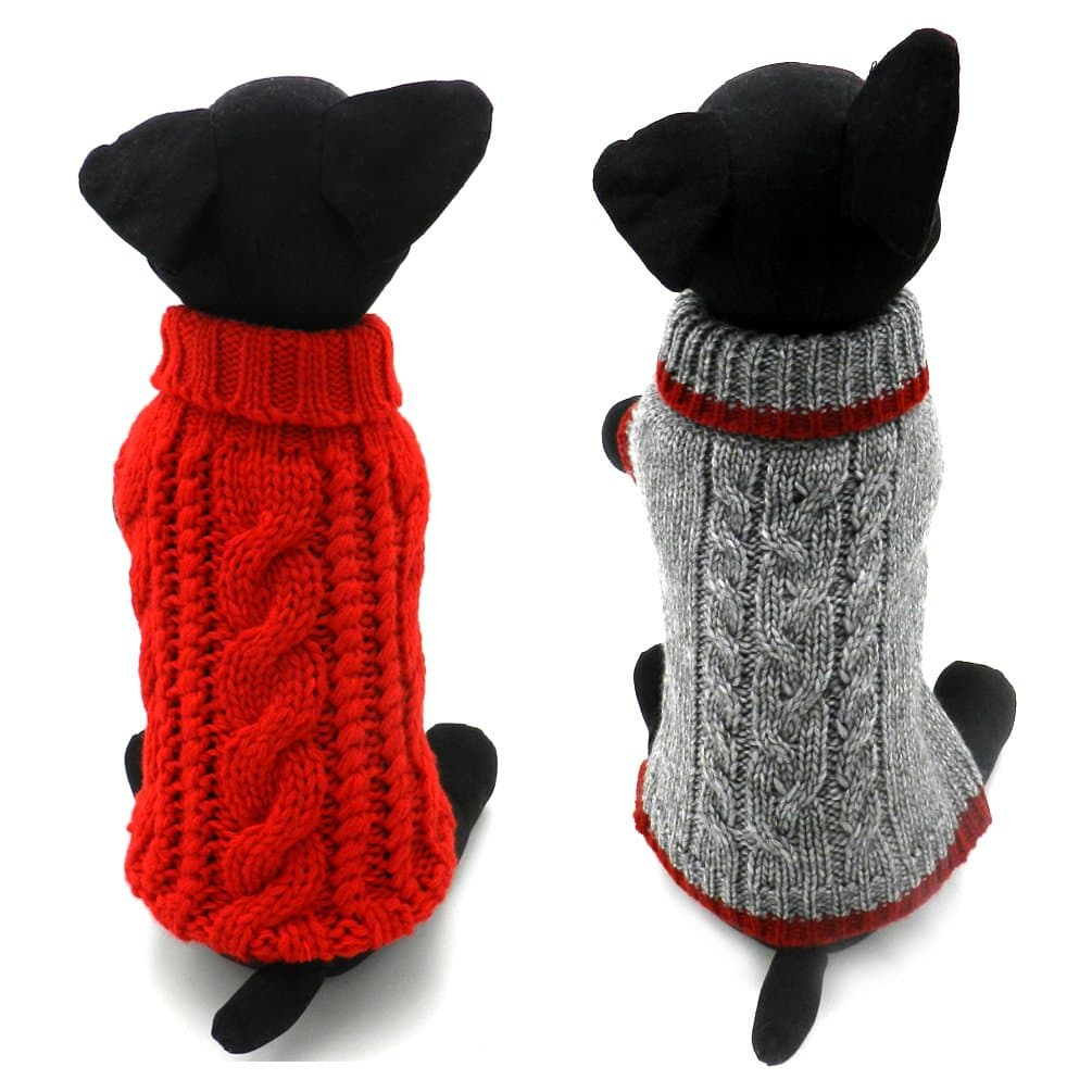 Dog Sweater, 2 Pack Wool Turtleneck Classic Handwork Knit Dog Sweater for Small Medium Dogs or Cat, Ultra Soft and Warm Puppy Sweater for Winter for Your Lovely Dog&cat(S)