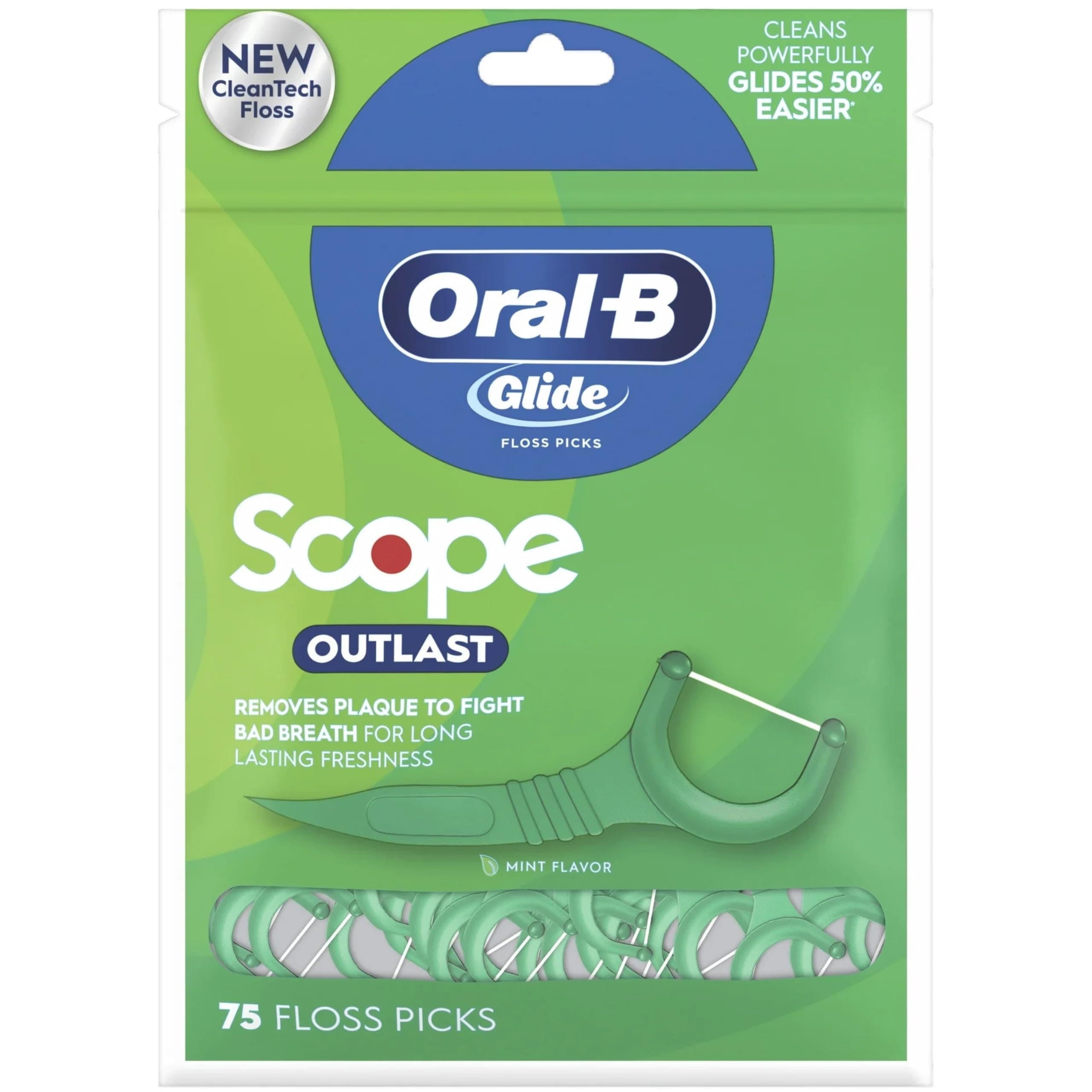 Glide Complete with Scope Outlast Dental Floss Picks, Mint, 75 Count