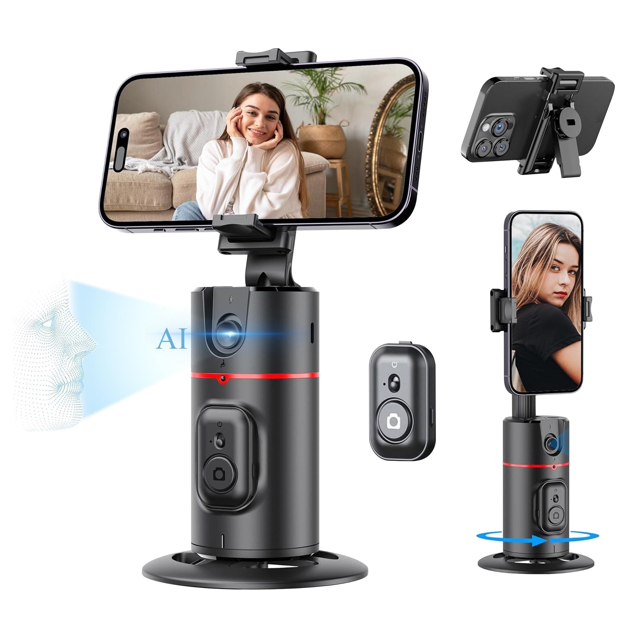 - Ai Powered Auto Face Tracking Tripod,360° Rotation Mobile Holder for Smart Video Shoot with Remote,No App Needed,Gimbal Stabilizer with Gesture Control for Vlog,Streaming & Video Recording