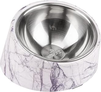 SuperDesign Mess Free 15° Slanted Bowl for Dogs and Cats, Tilted Angle Bulldog Bowl Dog Feeder, Non-Skid & Non-Spill, Easier to Reach Food S/0.5 Cup Marble Pattern