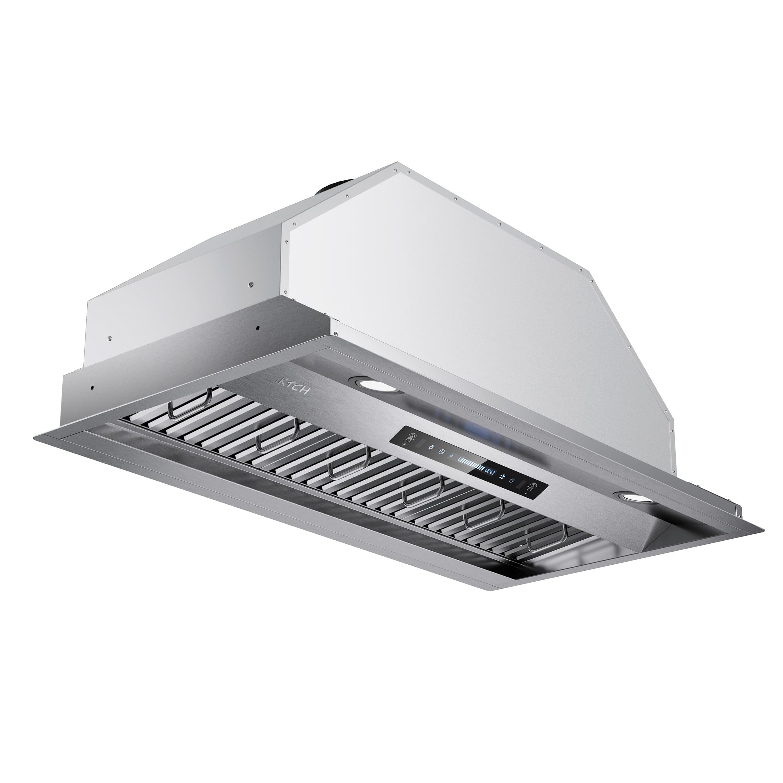 IKTCH 42 inch Built-in/Insert Range Hood 900 CFM, Ducted/Ductless Convertible Duct, Stainless Steel Kitchen Vent Hood with 2 Pcs Adjustable Lights and 3 Pcs Baffle Filters with Handlebar