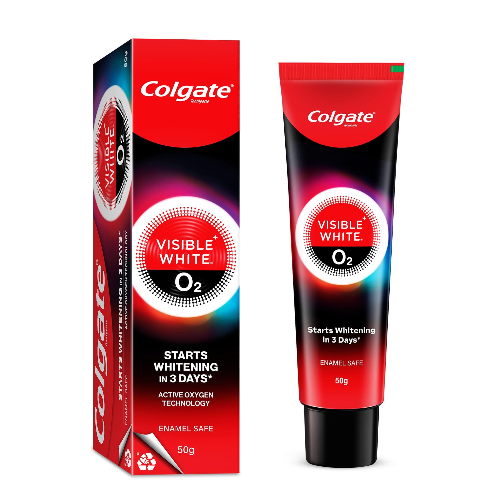 Colgate Visible White O2 Teeth Whitening Toothpaste (50g), Aromatic Mint, Enamel Safe, Fresh Breath