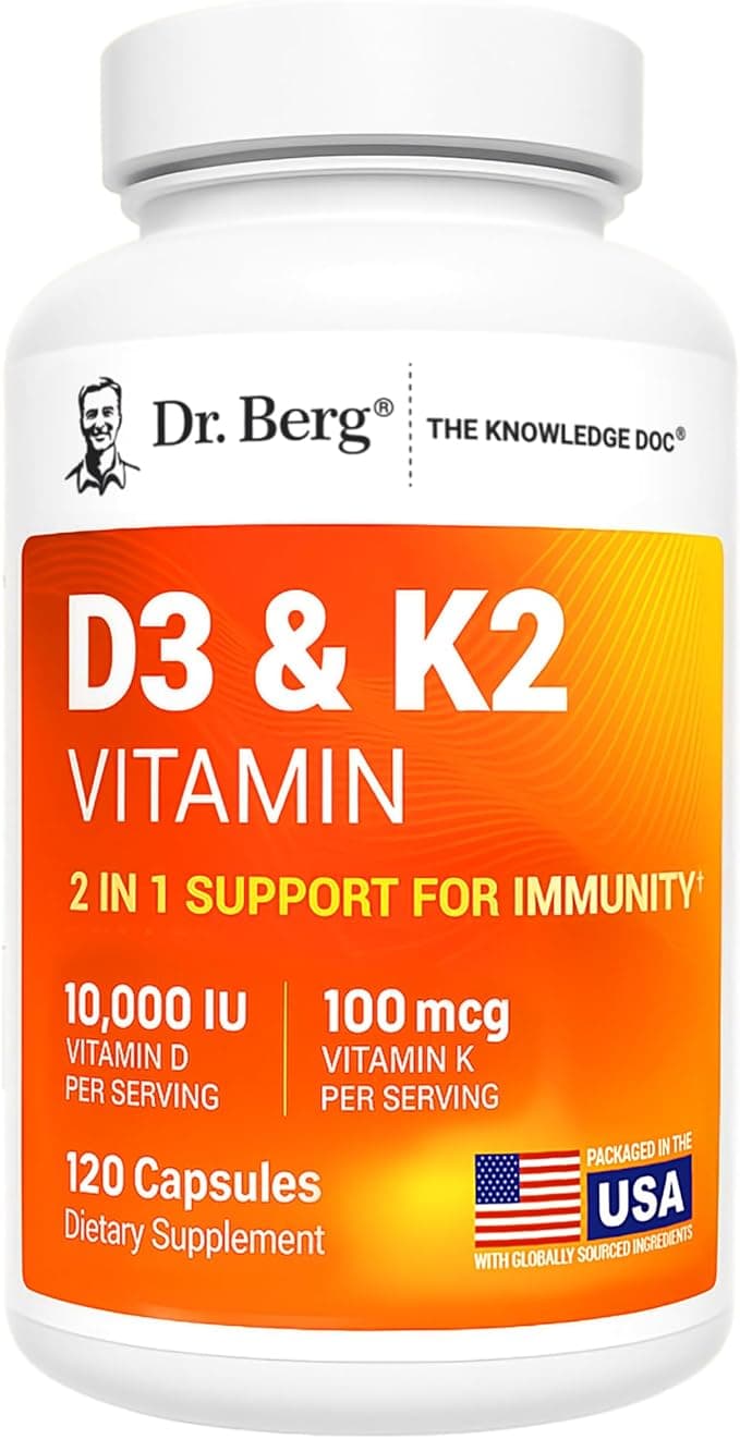 Dr. Berg Maximum Strength 7-in-1 Vitamin D3 K2 10,000 IU | Naturally Derived D3 | 4X Lab-Tested & Verified | High Absorption Formula | K2 D3 Vitamin Supplement - 120 Capsules