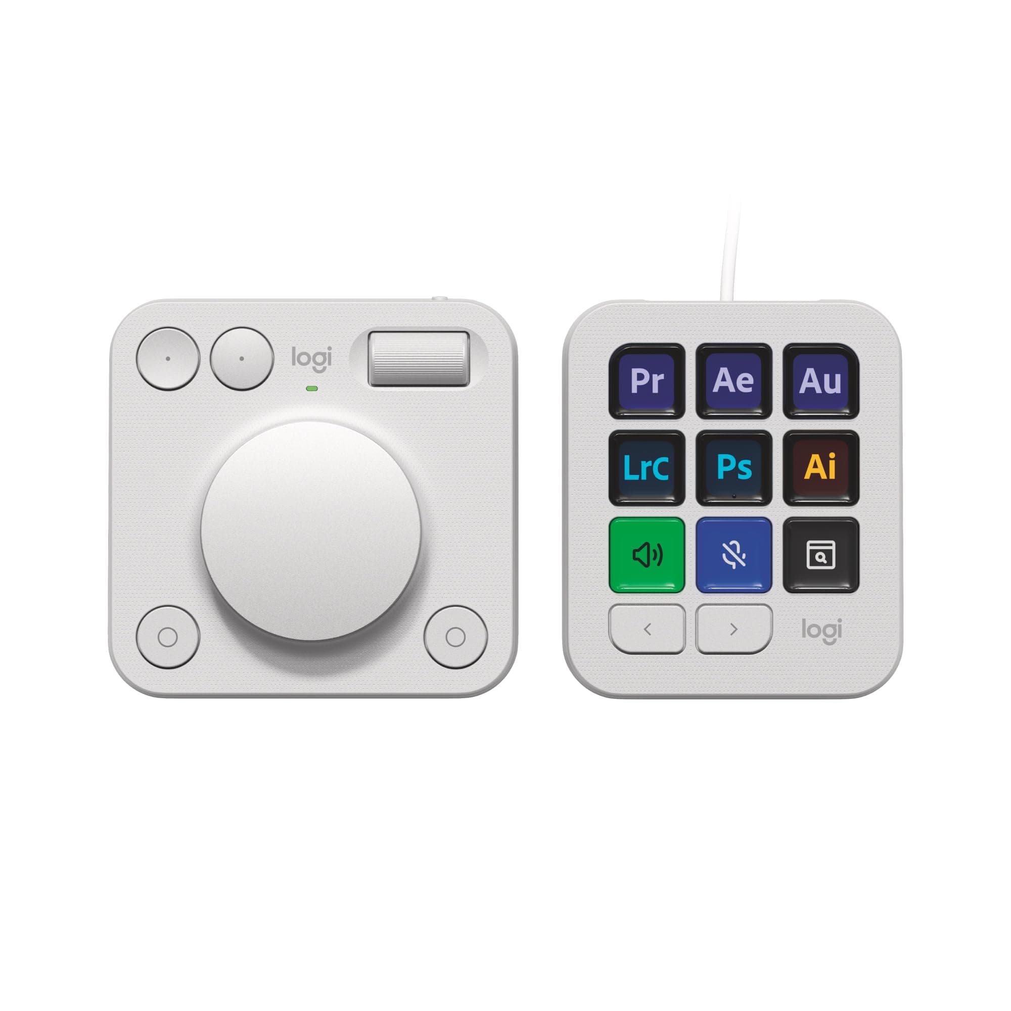 MX Creative Console, Programmable Keypad With 9 Customisable LCD Keys and Control Dial for Graphic Design, Video Editing, Photography, use with Adobe, Zoom, Spotify and more - Pale Grey