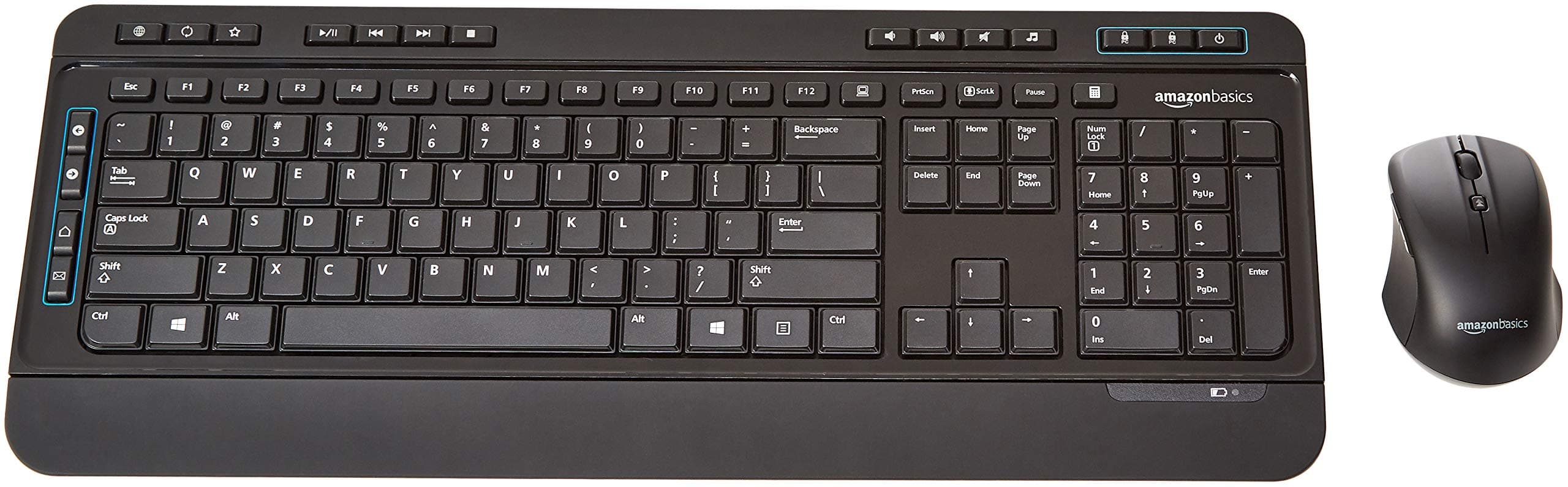 Amazon Basics Full-Sized Wireless Computer Keyboard and Mouse Combo, QWERTY Layout, 2.4 GHz USB Receiver, Black, Pack of 10
