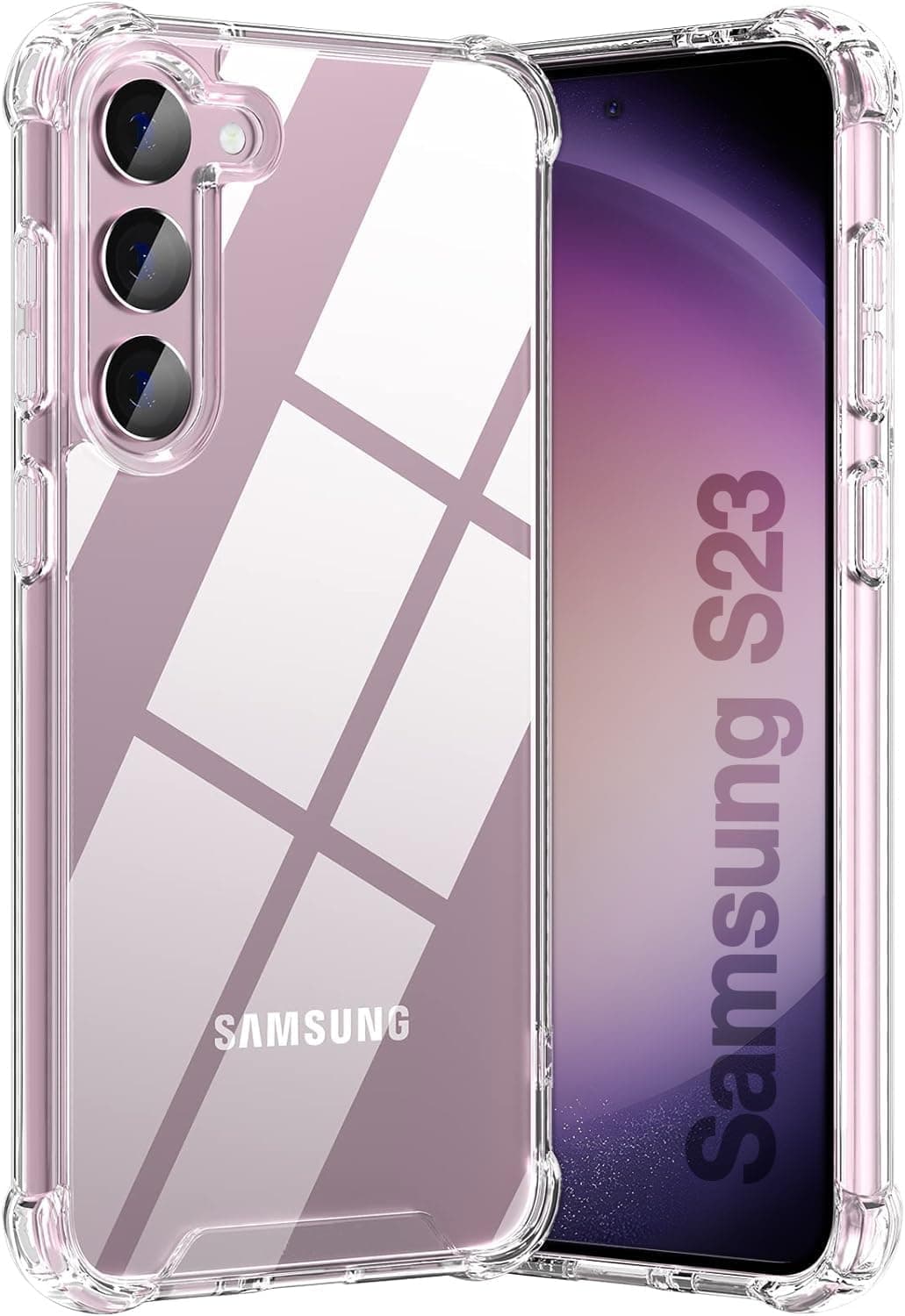 KIOMY Clear Case for Samsung Galaxy S23, Shockproof Bumper Protective Cover Hard PC Back + Flexible TPU Raised Bezel Hybrid Design for S23 5G 6.1” Transparent Slim Fit with Airbag Enhanced Corners