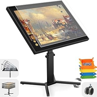 1500 Piece Jigsaw Puzzle Table with Legs, 28"x35" Large Puzzle Table for Adults, Adjustable Height &12 tilt Angles, Wooden Puzzle Board with 4 Sorting Trays & Cover, Birthday Gift for Family