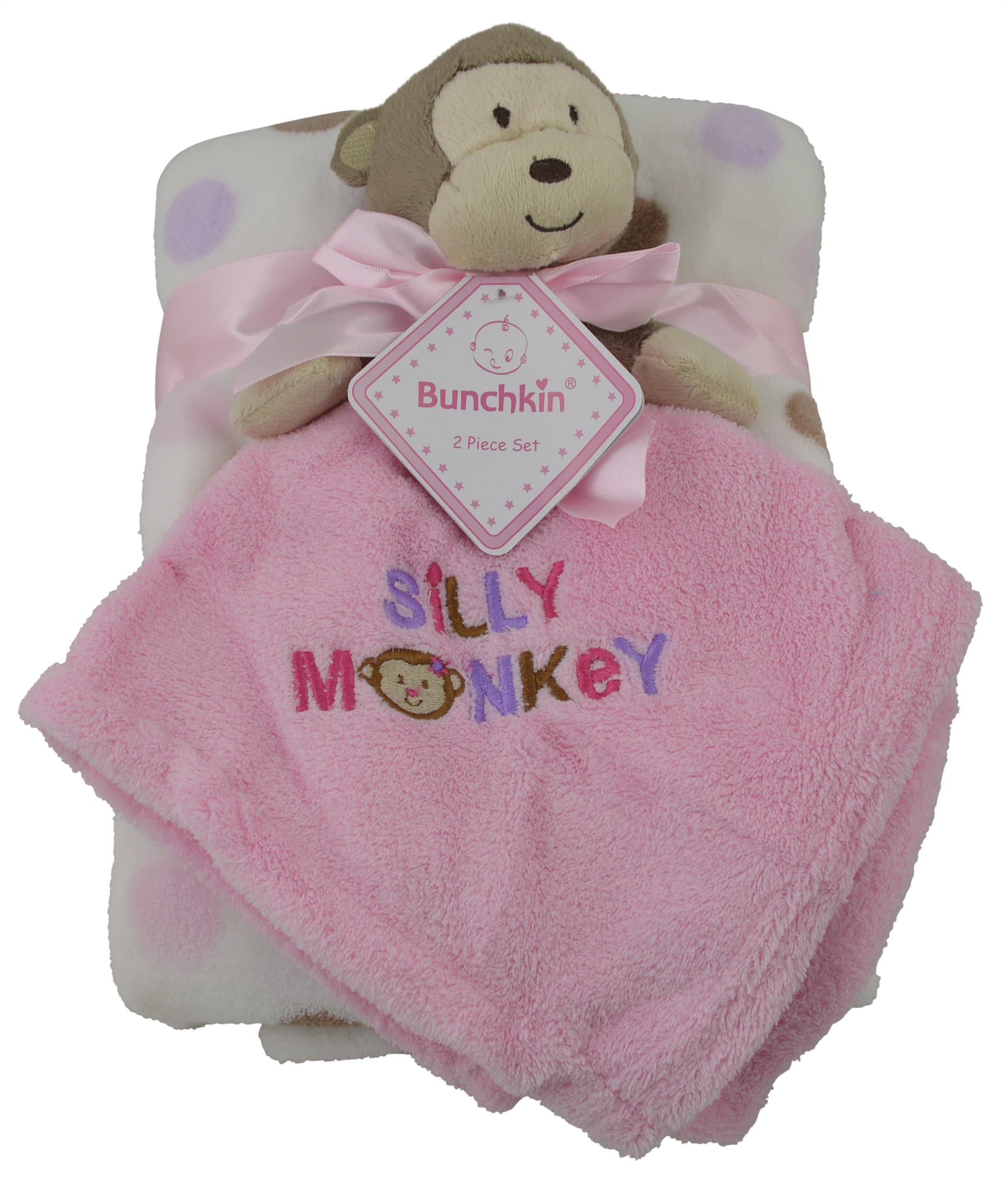 Polka Dots Baby Blanket with Monkey Security, Pink