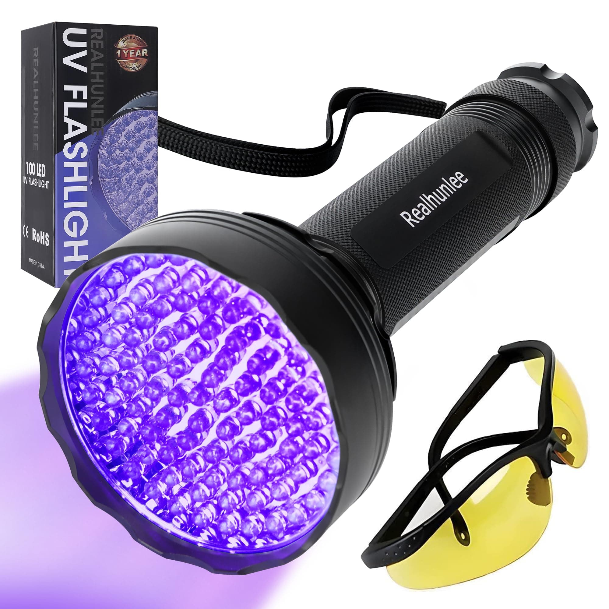 UV Flashlight Black Light, 100 LED Blacklight Flashlite Dry Pet Dog/Cat Urine Stains Detector, Bed Bug, Resin Curing, Scorpions Finder