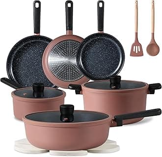 CAROTENon Stick Pots and Pans Set, Cookware Sets Nonstick 16 Piece, Kitchen Cooking Set with Stay-Cool Handles,with Silicone Tools and Pot Protectors