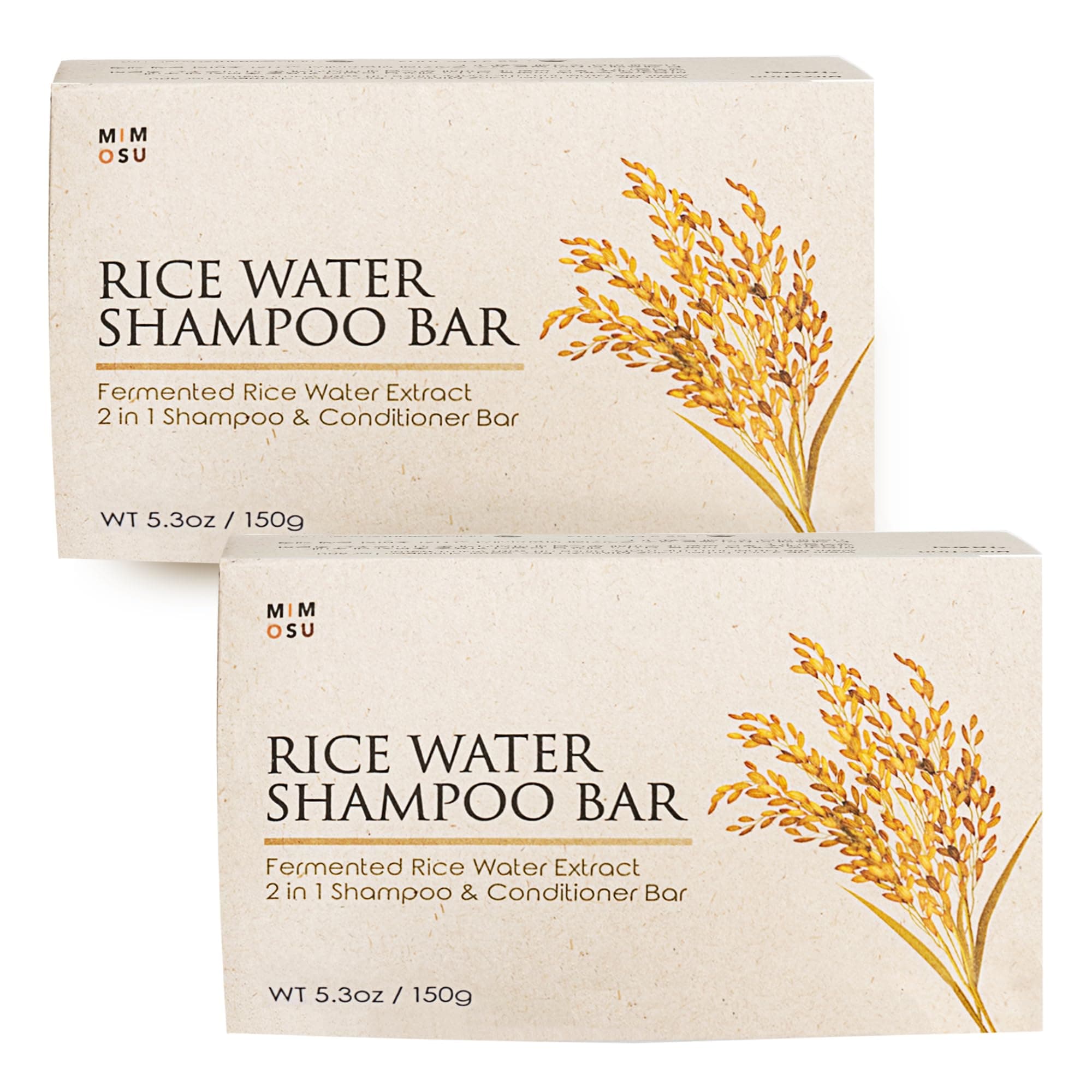 Fermented Rice Water Shampoo Bar – 2-Pack pH Balanced Unscented Solid Shampoo for hair growth, Nourishing, Eco-Friendly Korean Hair Care for Sensitive Scalp