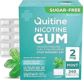 Quitine Nicotine Gum 2mg, Mint Flavor, Stop Smoking Aid – Relieve Nicotine Cravings with Affordable NRT | Coated for Quick-Burst Flavor, 240 Count, Traditional Gum to Support Your Quit Journey