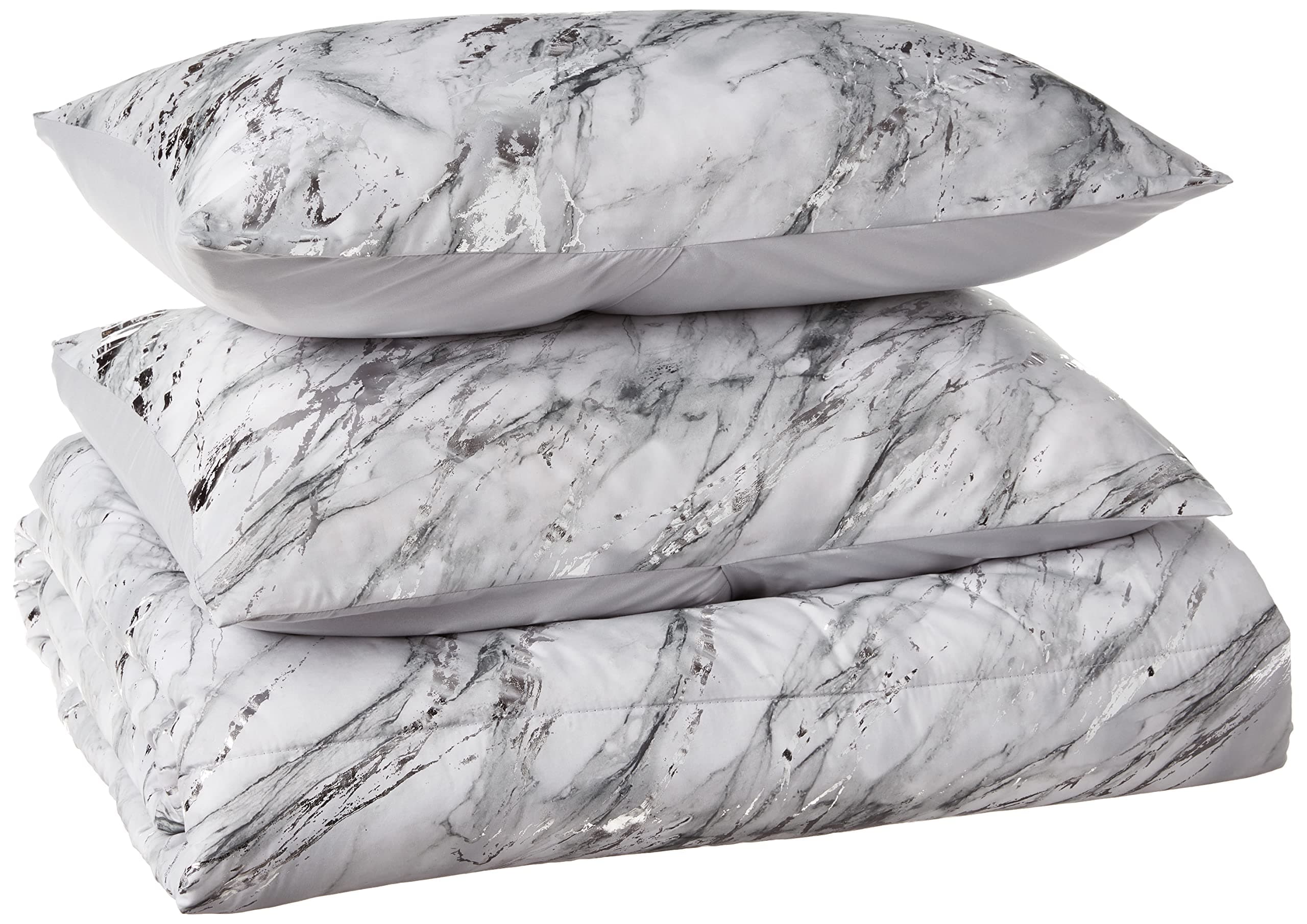 pop shop Marble 3 Piece Comforter Set, Full/Queen, Silver.2